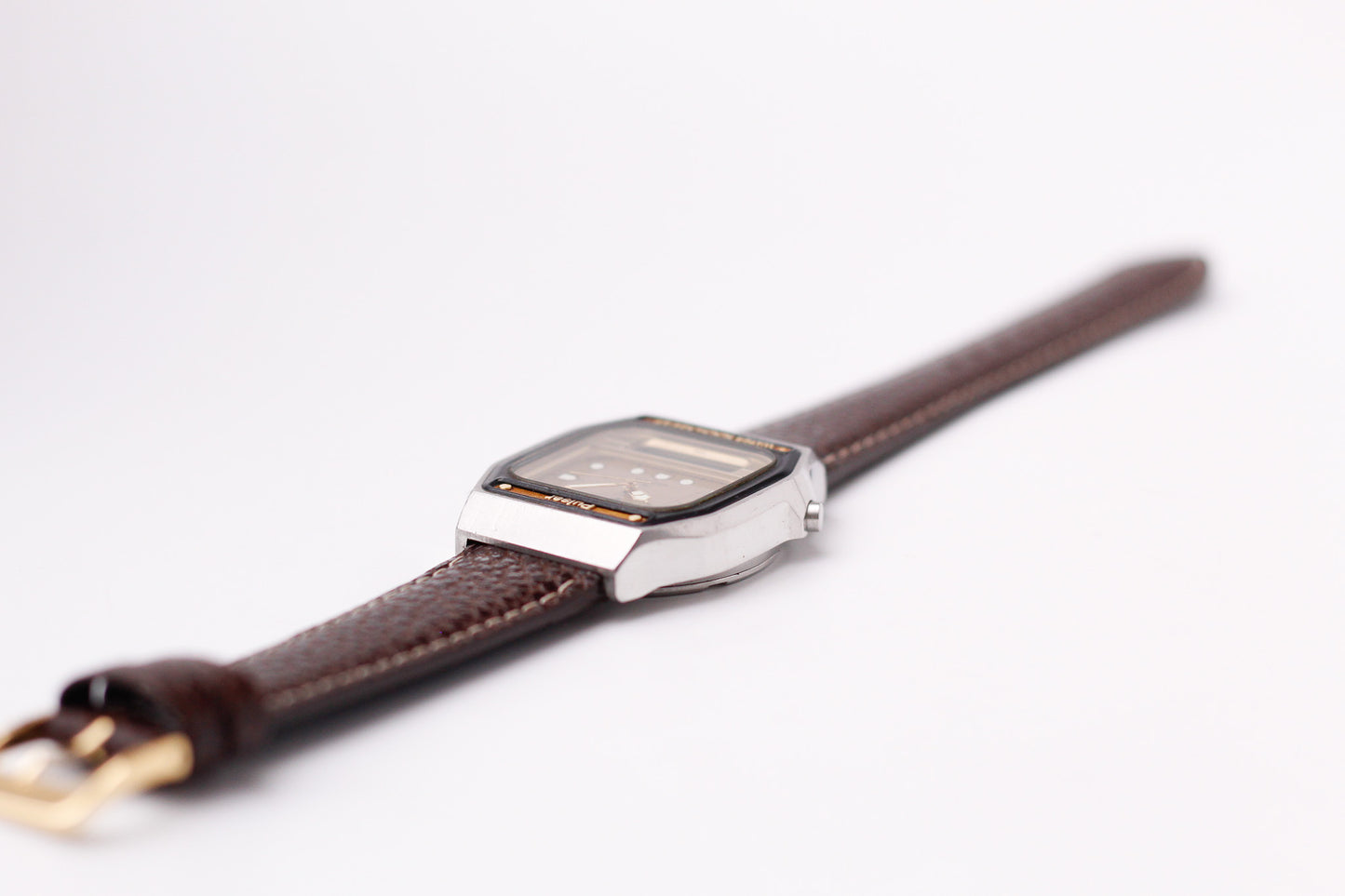 1982 Pulsar Quartz Ana-Digi Straight Grain Golden Dial Men's Wrist-Watch