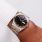[Near Mint] 2000s Pulsar Quartz Inky Black Dial Two Tone Men's Wrist Watch