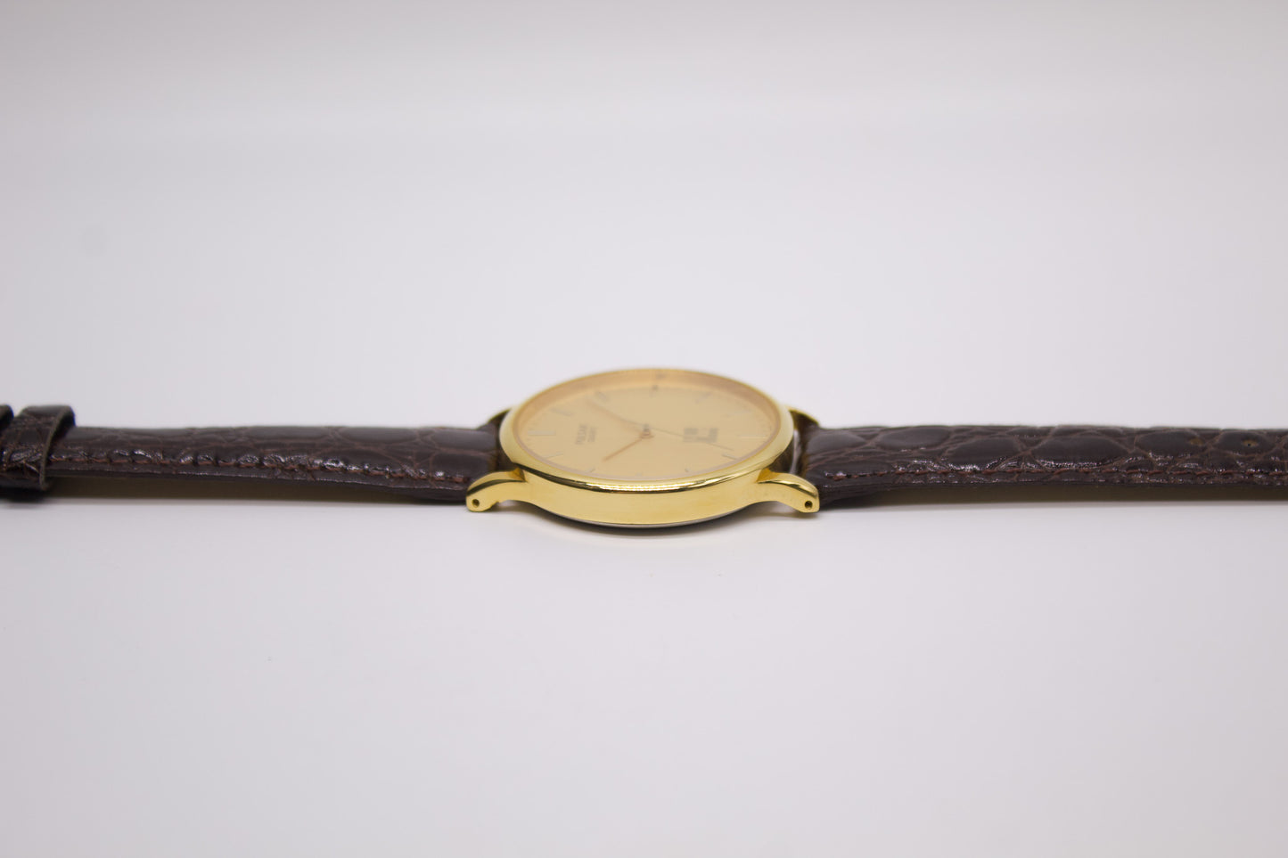 1995 Pulsar Quartz Straight Grain Golden Dial Men's Wrist-Watch W/Box