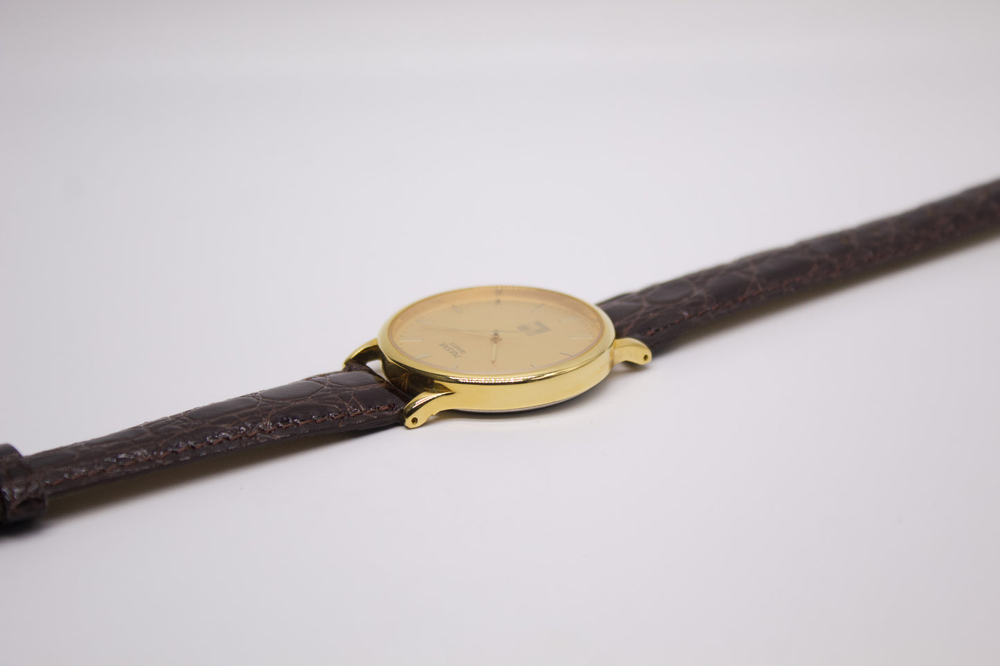 1995 Pulsar Quartz Straight Grain Golden Dial Men's Wrist-Watch W/Box