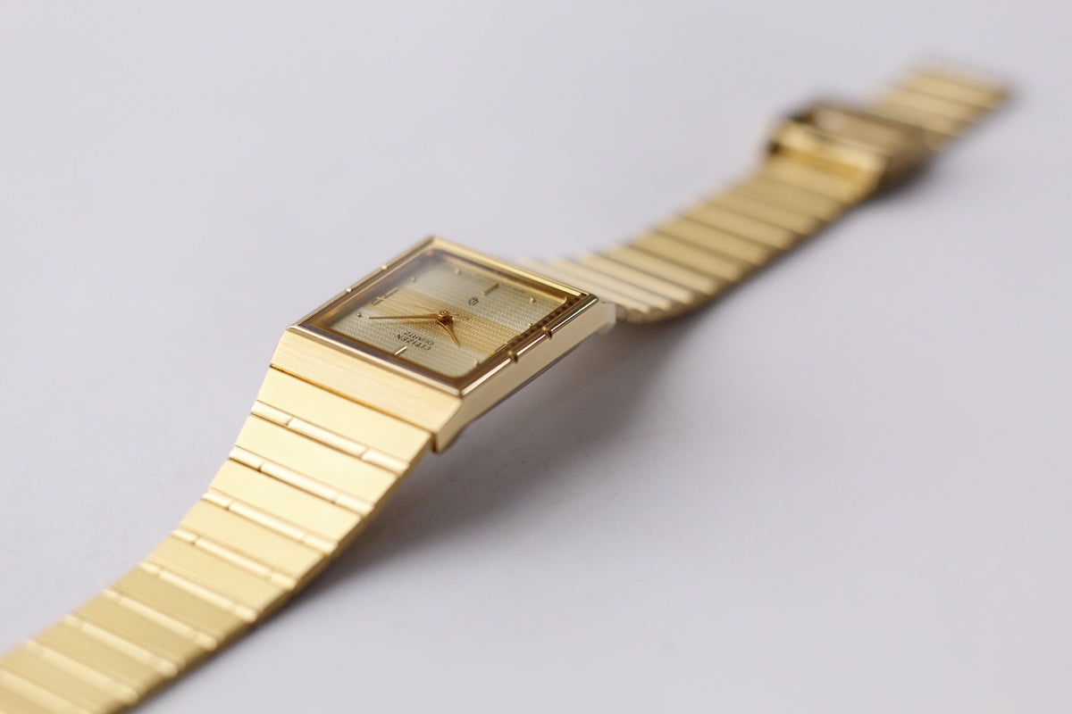 [Near Mint] 1995 Citizen CQ Quartz Two Tone Golden Dial Men's Wrist-Watch