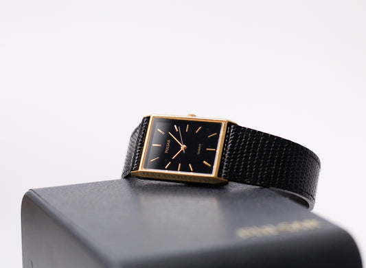 [New Old Stock] 2001 Pulsar Quartz Tank Inky Black Dial Men's Wrist-Watch W/Box