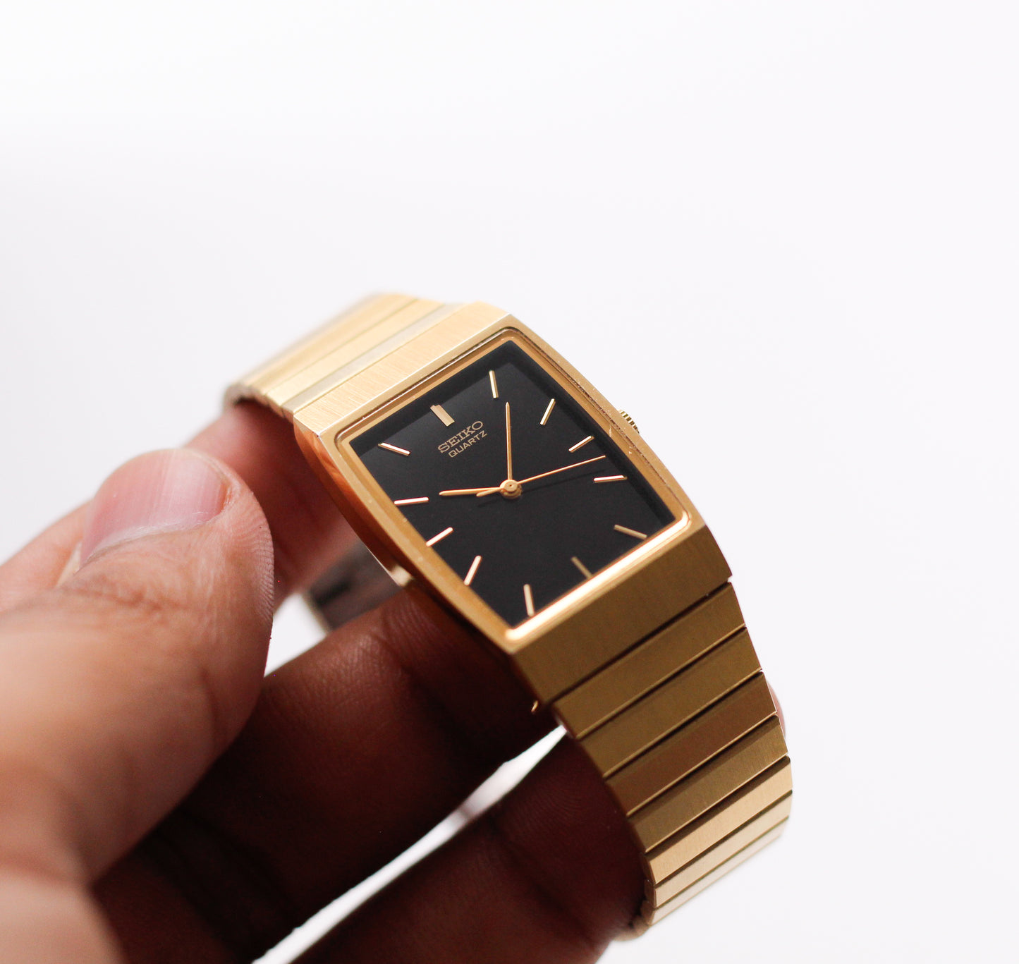 1988 Seiko Quartz Inky Black Dial Tank Men's Wrist-Watch