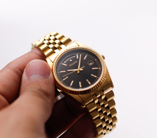 1998 Pulsar Quartz 'Baby Presidential' Black Sunburst Dial Men's Wrist-Watch