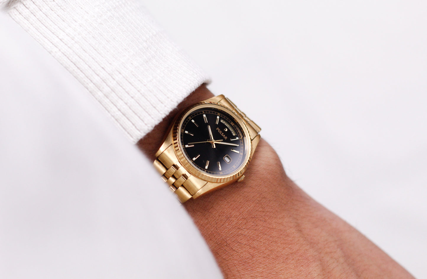 1998 Pulsar Quartz 'Baby Presidential' Black Sunburst Dial Men's Wrist-Watch