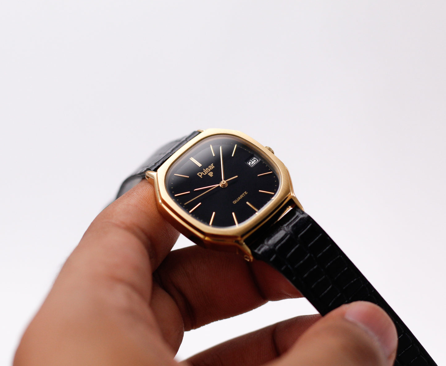[Near Mint] 1980 Pulsar Quartz 'Octagon' Inky Black Dial Men's Wrist-Watch