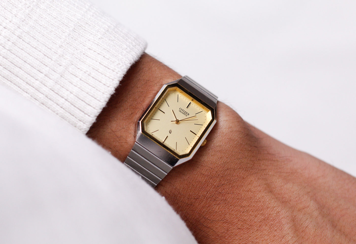 1995 Citizen Quartz Straight Grain Golden Dial Two Tone Men's Wrist-Watch