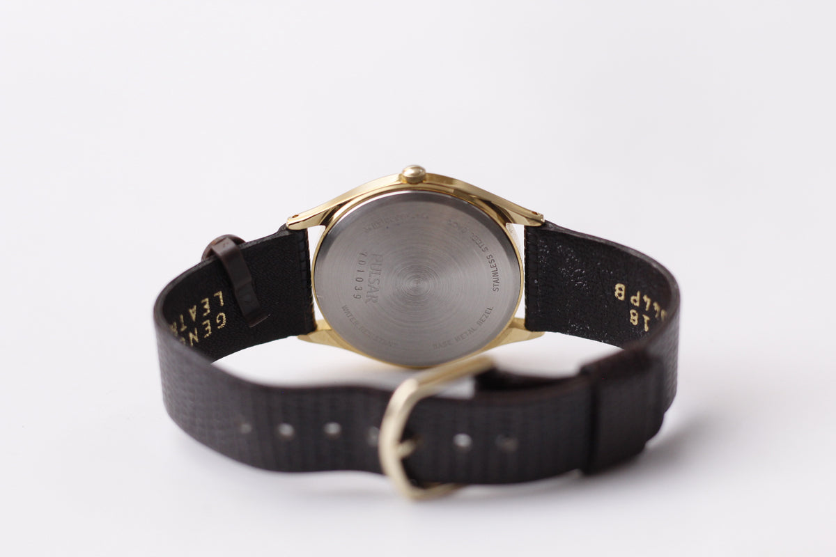 [Near Mint] 1997 Pulsar Quartz Golden Dial Men's Wrist-Watch W/Box