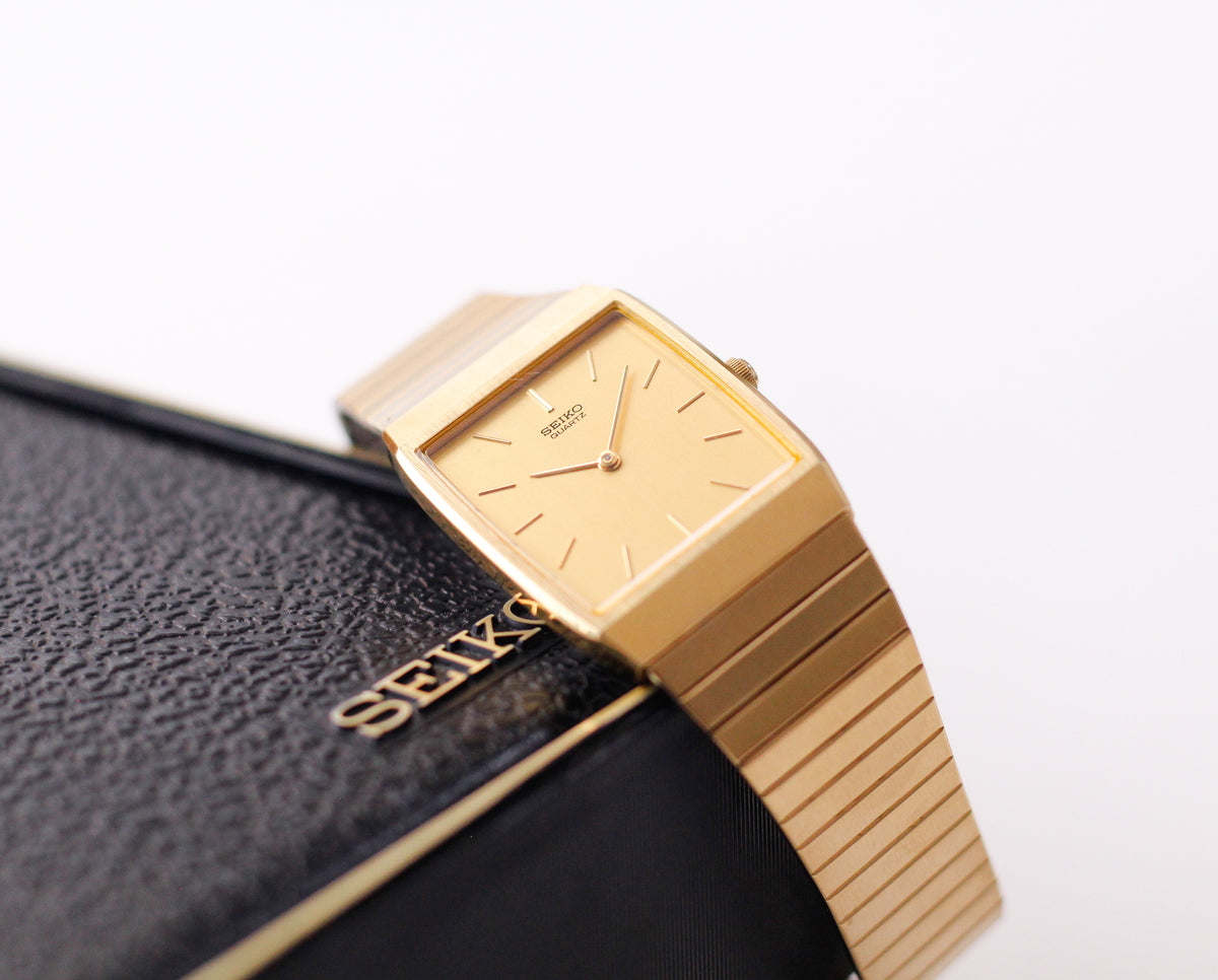 1985 Seiko Quartz Golden Tank Style Men's Wrist Watch W/Box