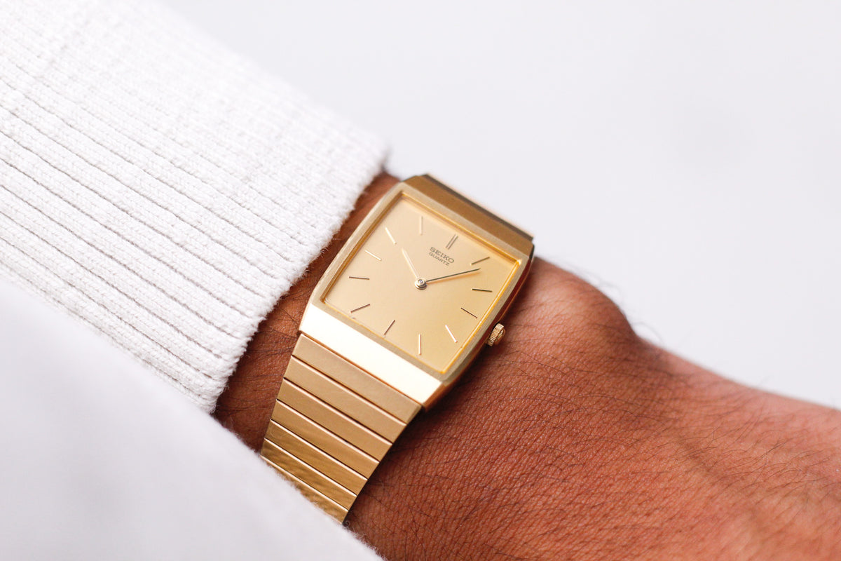 1985 Seiko Quartz Golden Tank Style Men's Wrist Watch W/Box