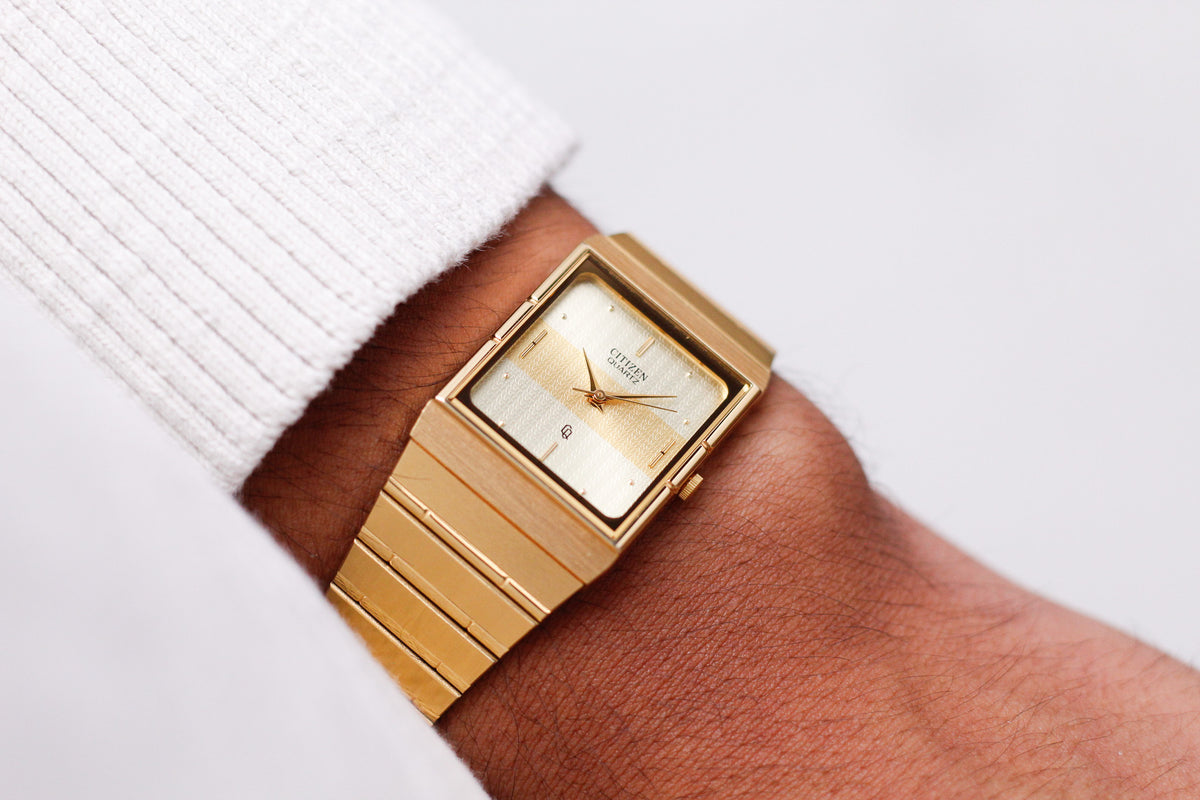 [Near Mint] 1995 Citizen CQ Quartz Two Tone Golden Dial Men's Wrist-Watch