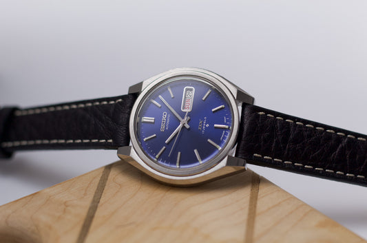 [Serviced] 1975 Seiko DX Automatic Marine Blue Sunburst Dial Men's Wrist-Watch