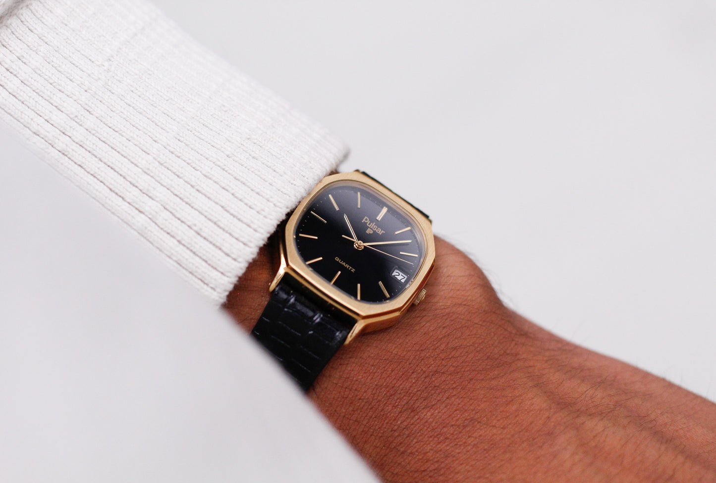 [Near Mint] 1980 Pulsar Quartz 'Octagon' Inky Black Dial Men's Wrist-Watch