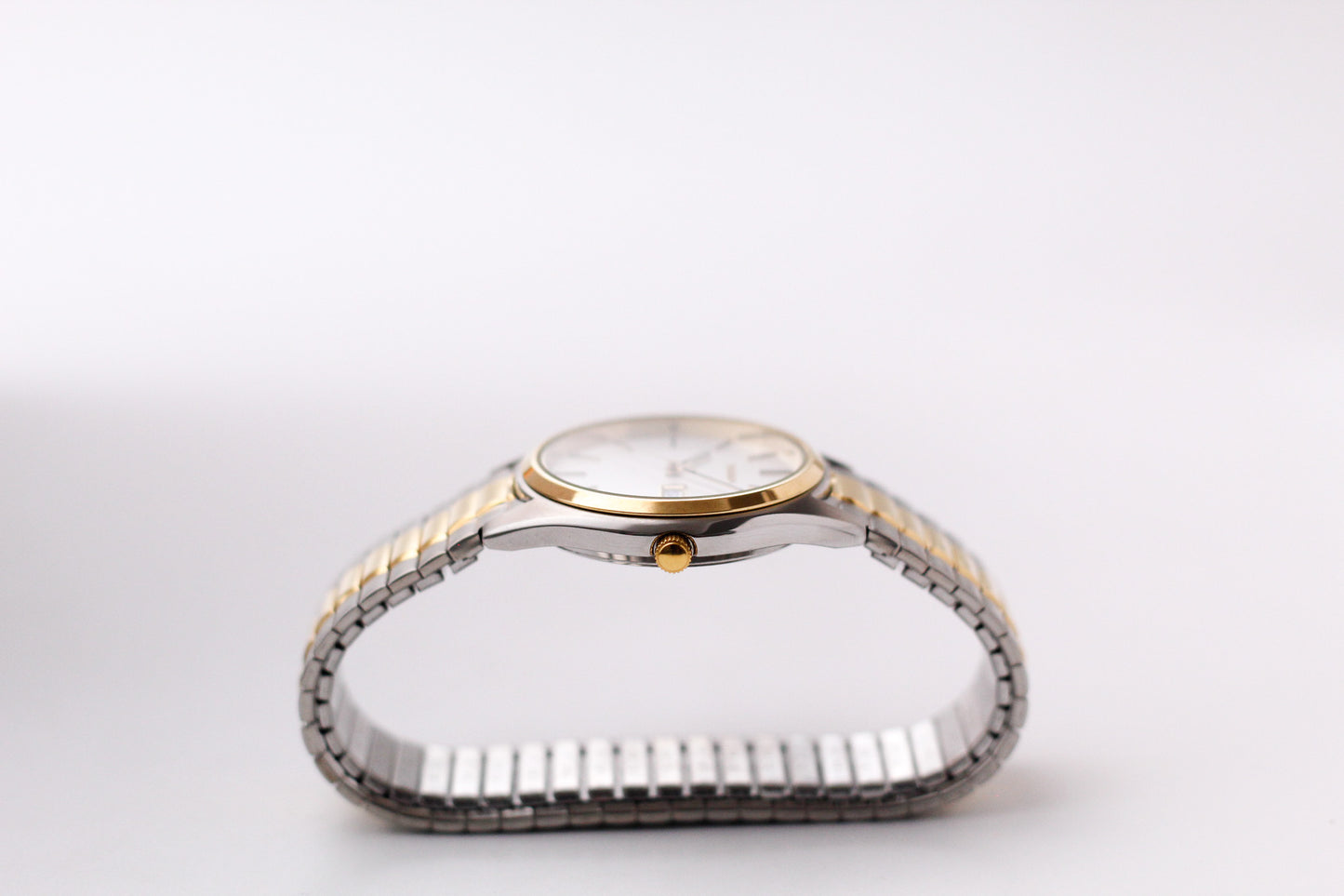 [Mint] Two Tone Seiko Quartz Straight Silver Dial Men's Wrist-Watch W/Box