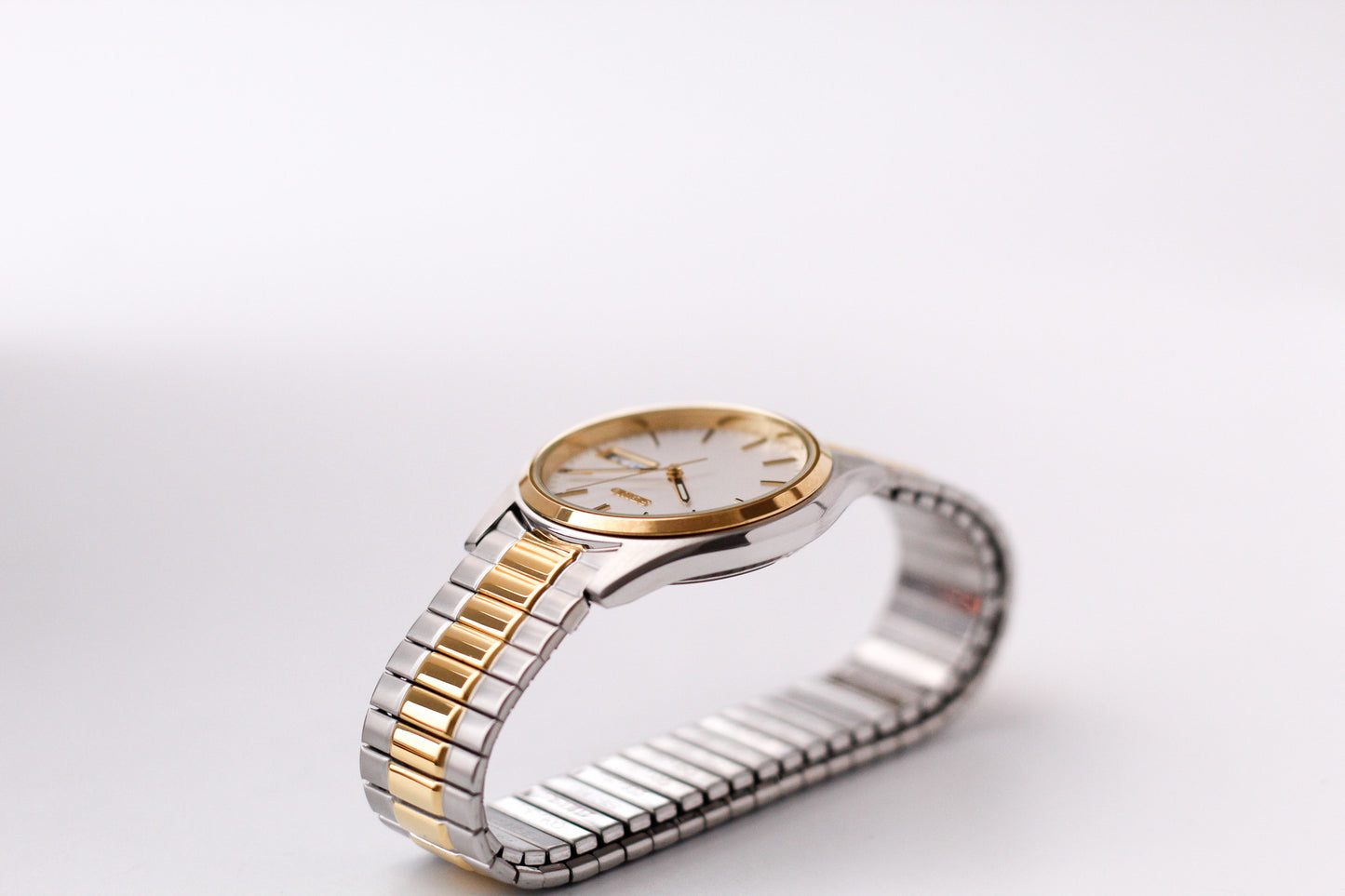 [Mint] Two Tone Seiko Quartz Straight Silver Dial Men's Wrist-Watch W/Box
