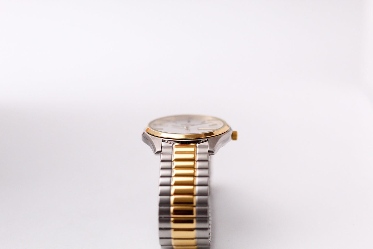 [Mint] Two Tone Seiko Quartz Straight Silver Dial Men's Wrist-Watch W/Box