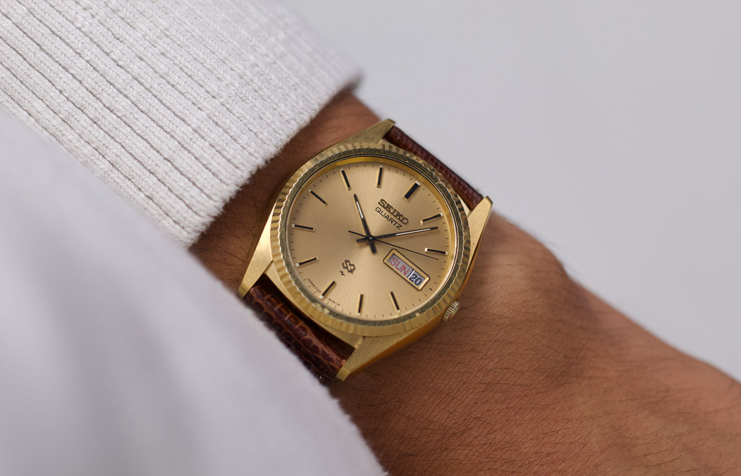 1980 Seiko Quartz 'Baby Day-Date' Golden Sunburst Dial Men's Wrist-Watch