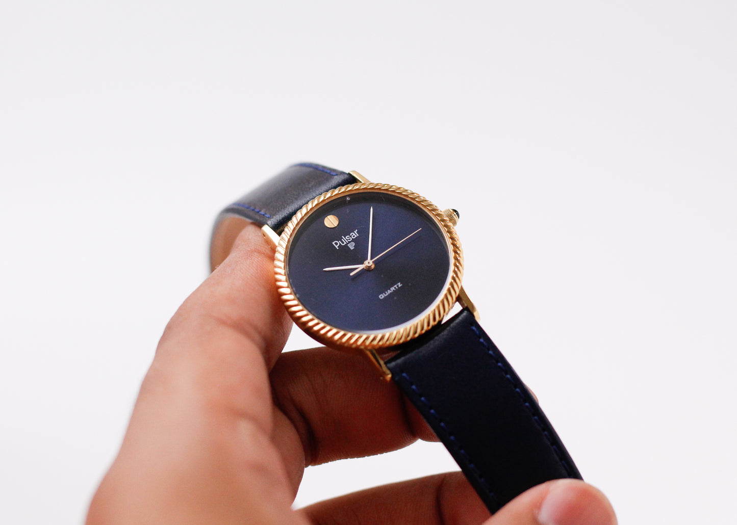 1980 Pulsar Quartz Marine Blue Sunburst Dial Men's Wrist-Watch