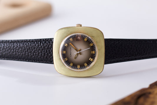 [Serviced] 1970s Swiss Croton Automatic Cushion Case Men's Wrist-Watch