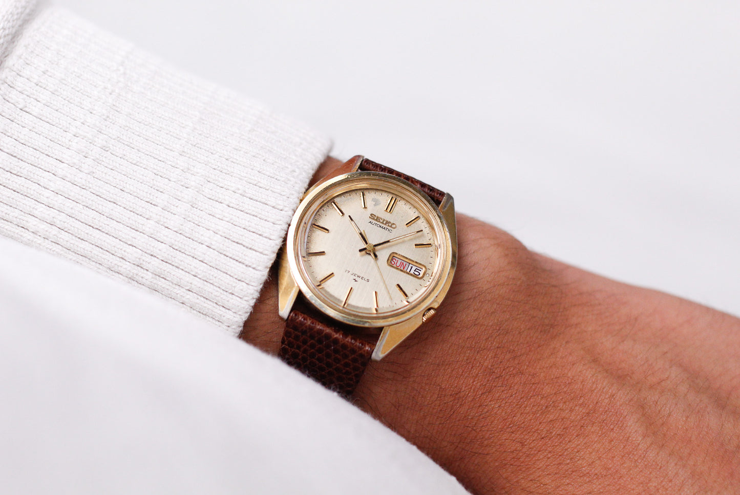 [Serviced] 1979 Seiko Automatic Reliced Golden Linen Dial Men's Wrist-Watch