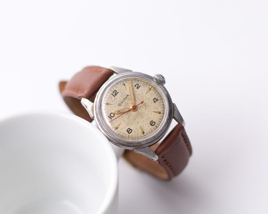 [Serviced] 1940s Bulova Aged Creamy Patina Dial Men's Wrist-Watch