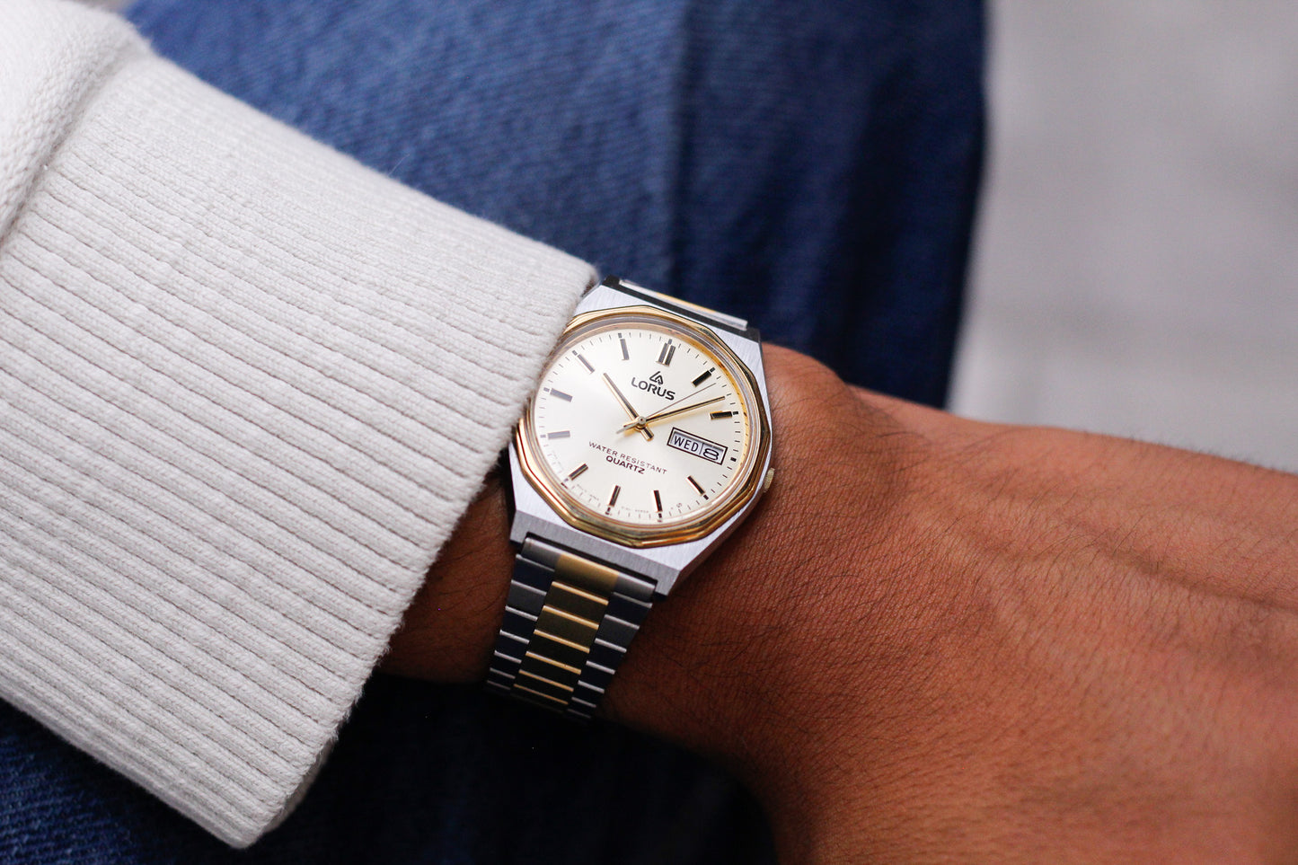 1990s Lorus Quartz Champagne Sunburst Dial Two Tone Case Men's Wrist-Watch