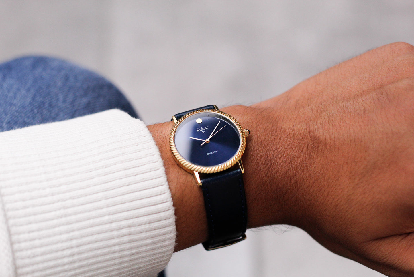 1980 Pulsar Quartz Marine Blue Sunburst Dial Men's Wrist-Watch