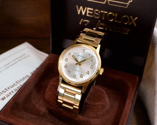 NOS 1960s Westclox Mechanical Champagne Gold Dial Men's Wrist-Watch
