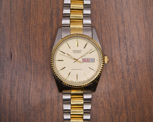 1990s Orient Fluted Two Tone Men's Wrist-Watch